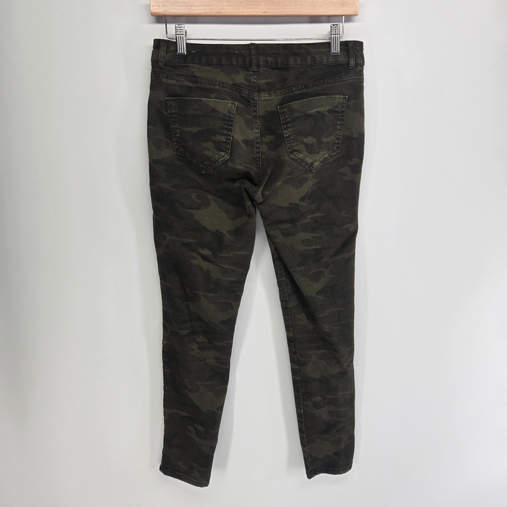Zara Pants Women 6 Green Camo Moto Skinny Z1975 Denim Biker Ribbed Zipper Edgy - Picture 3 of 7